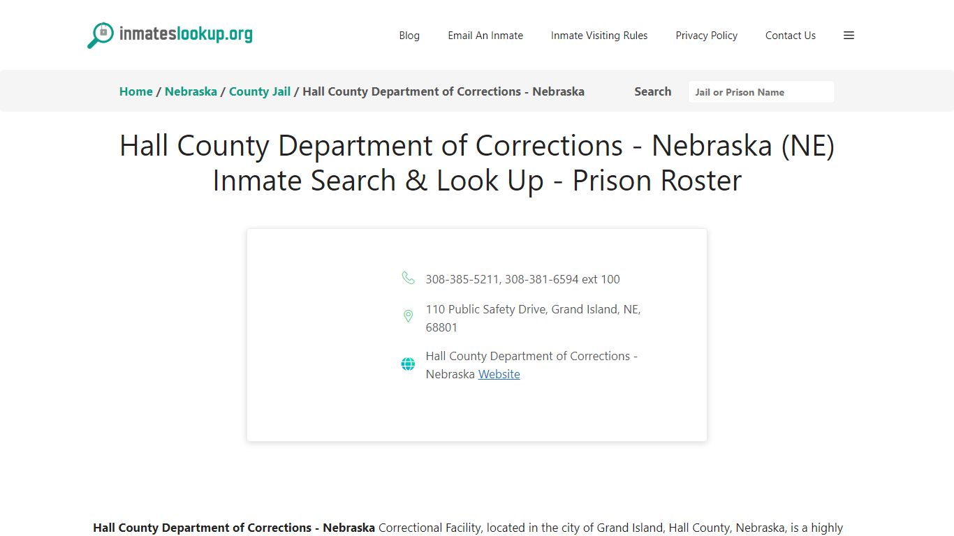 Hall County Department of Corrections - Nebraska (NE) Inmate Search ...